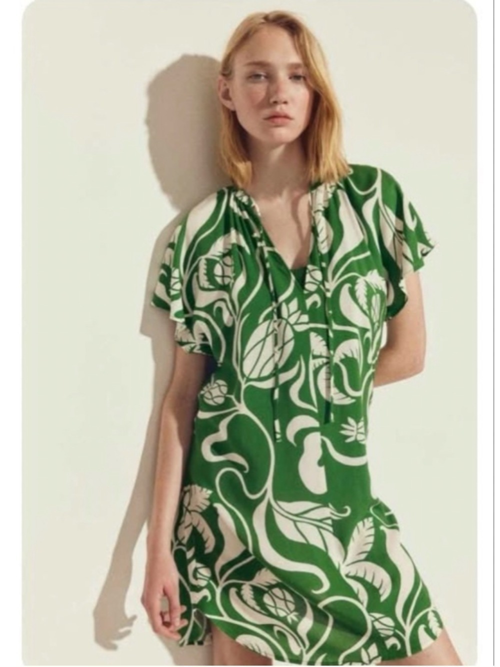 Women's H&M Green & White Patterned Mini Dress, Size S